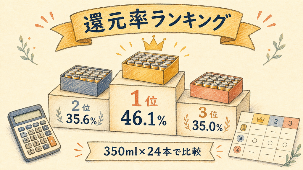 2026年8月のビール還元率ランキングの結論を示す手書き図解