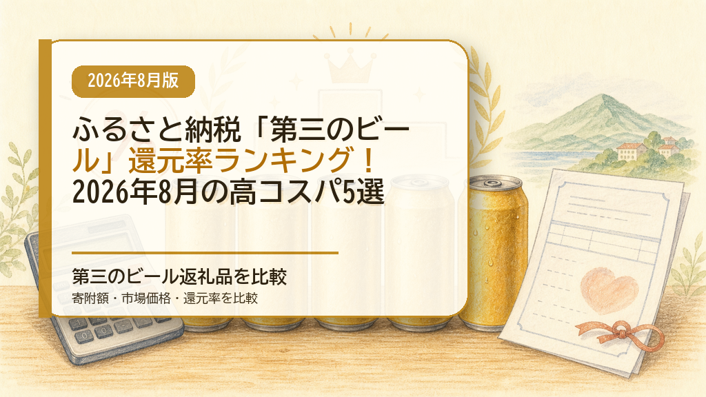 ふるさと納税「第三のビール」還元率ランキング！2026年8月の高コスパ5選のタイトル入りアイキャッチ