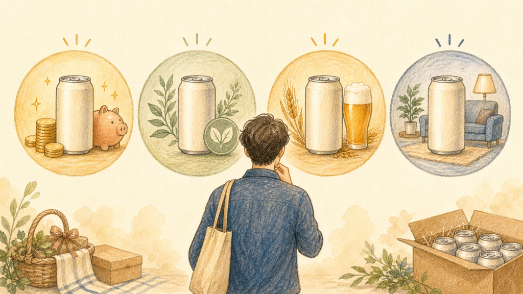 生活条件別に決まる第三のビールの第一候補の結論を示す手書き図解