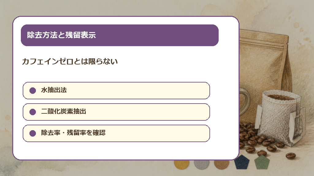 デカフェの除去方法と残留表示を確認するの解説画像
