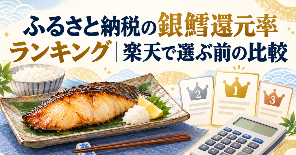 銀鱈料理と比較表、計算機を描いた、ふるさと納税の銀鱈還元率ランキングのアイキャッチ