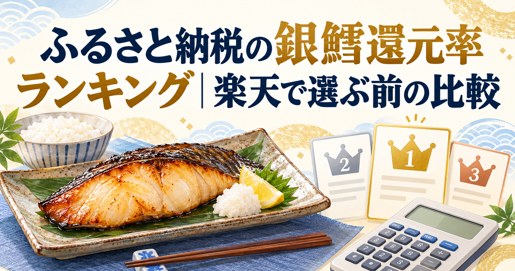銀鱈料理と比較表、計算機を描いた、ふるさと納税の銀鱈還元率ランキングのアイキャッチ