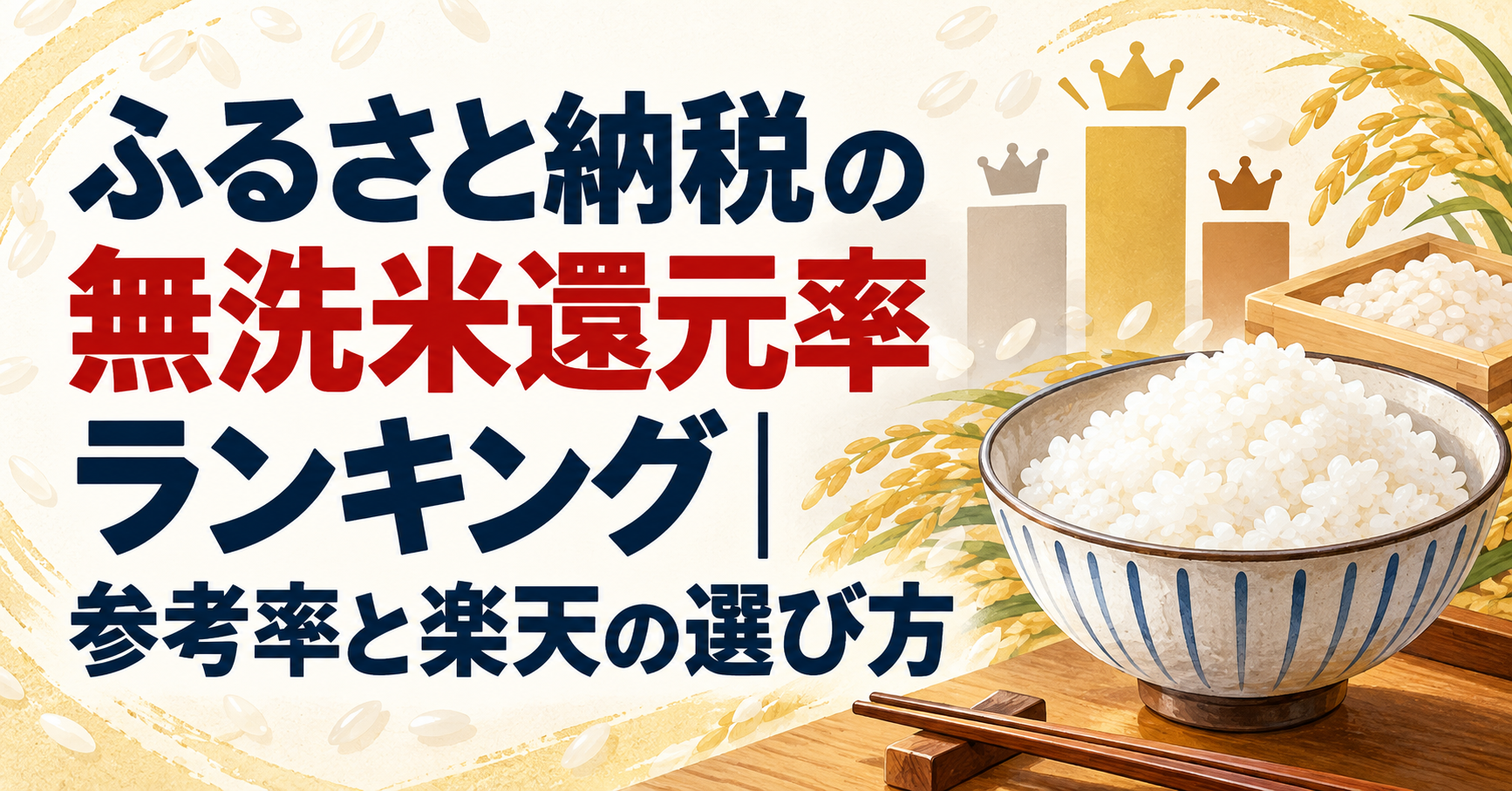 ふるさと納税の無洗米還元率ランキングと楽天での選び方を示すアイキャッチ