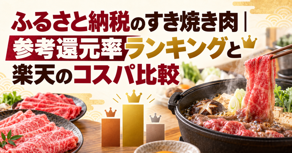 ふるさと納税のすき焼き肉を参考還元率と楽天のコスパで比較する記事のアイキャッチ