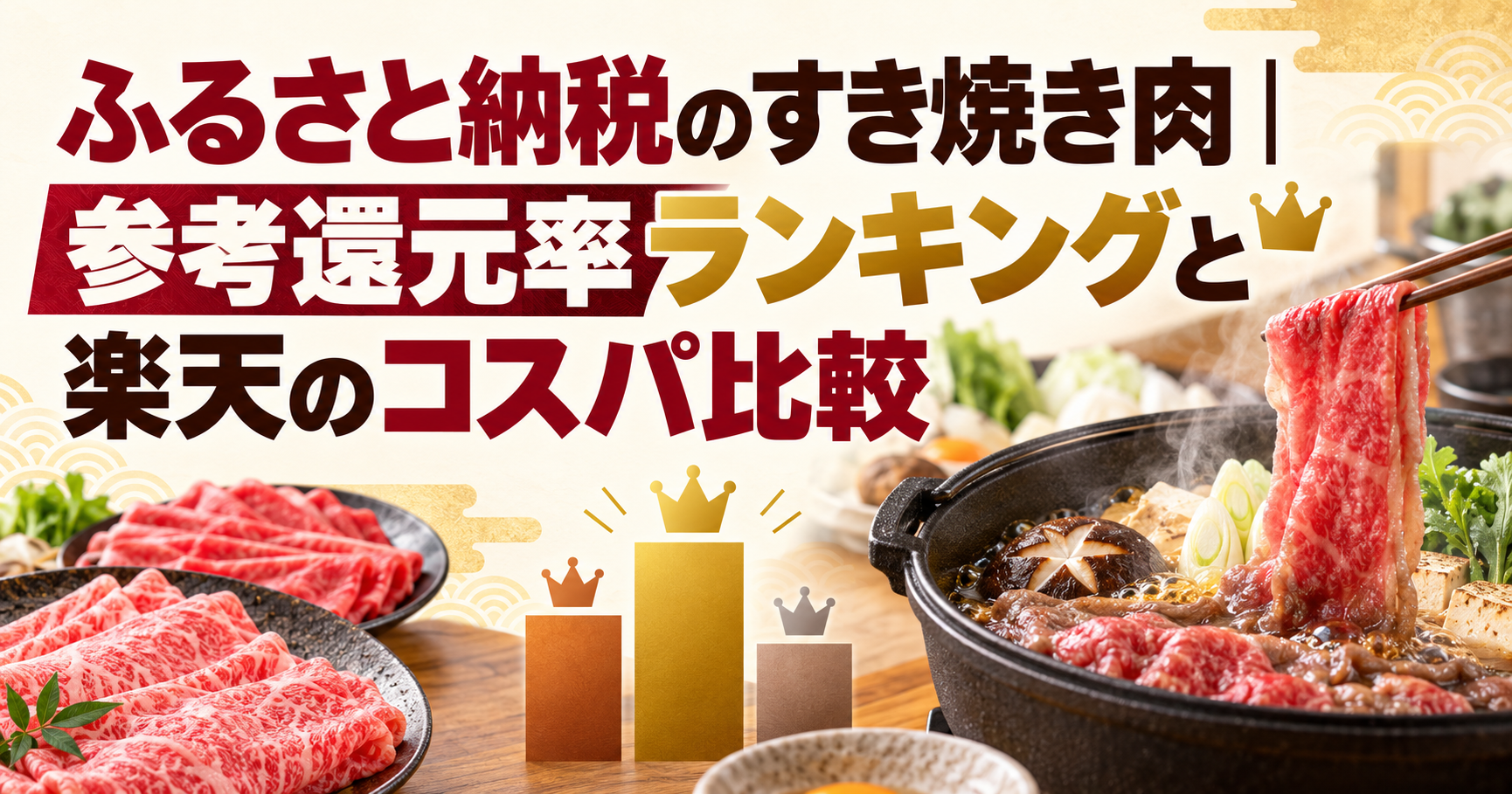 ふるさと納税のすき焼き肉を参考還元率と楽天のコスパで比較する記事のアイキャッチ