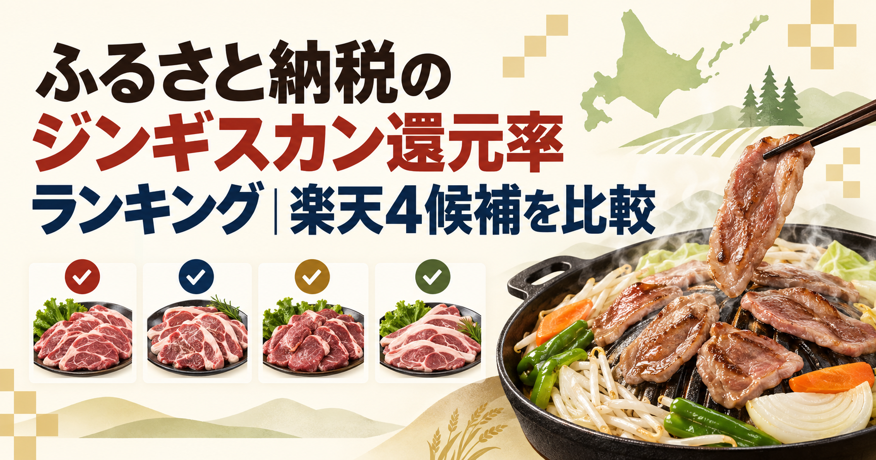 ふるさと納税のジンギスカン還元率ランキングで楽天4候補を比較するアイキャッチ