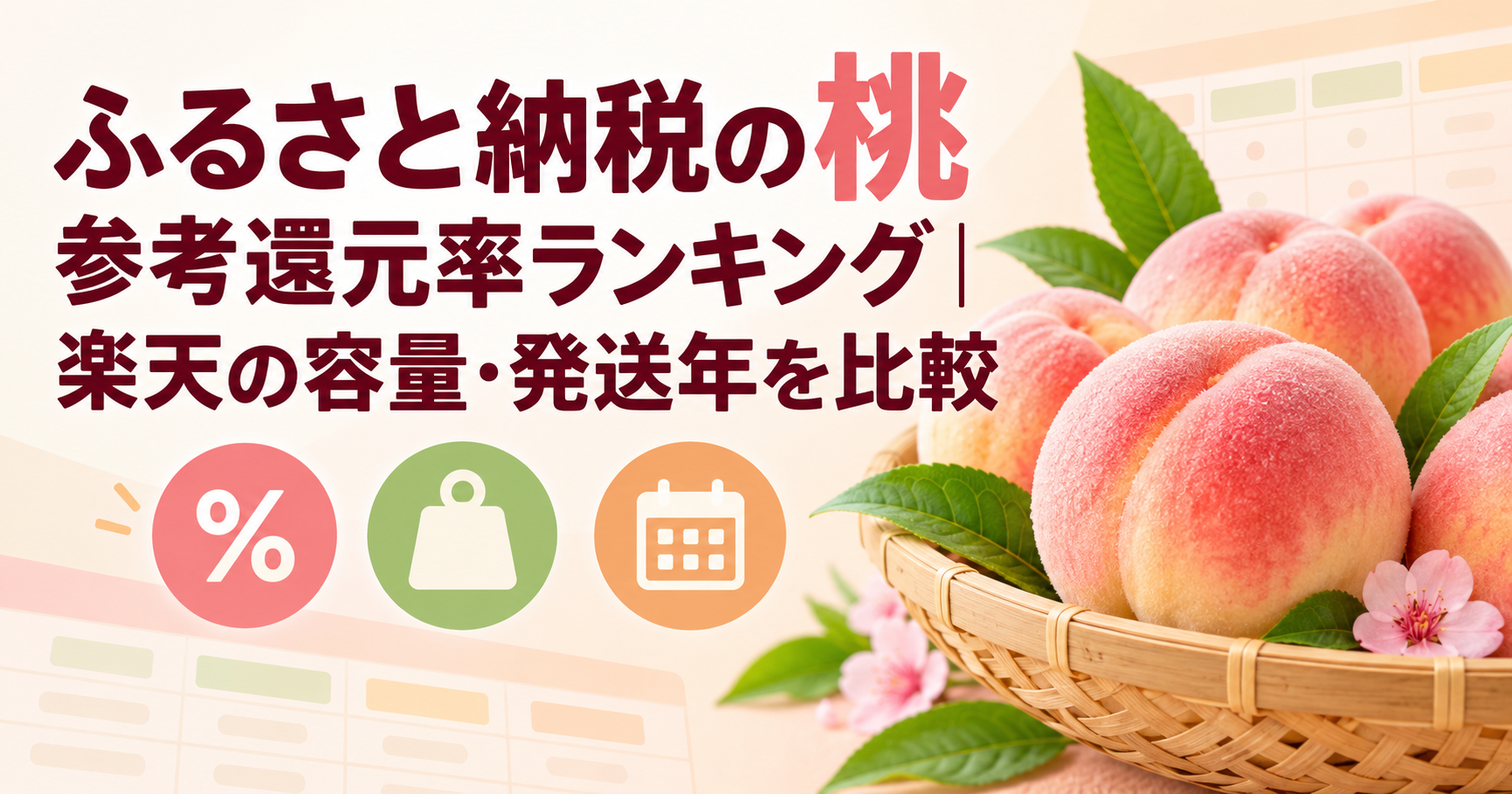 ふるさと納税の桃を参考還元率・容量・発送年で比較する記事のアイキャッチ