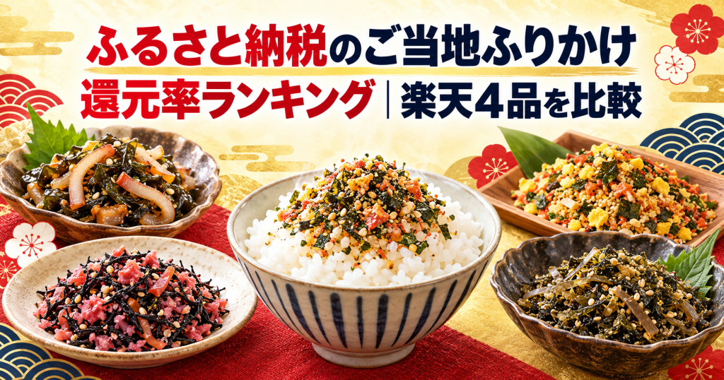 ふるさと納税のご当地ふりかけ還元率ランキングで楽天4品を比較するアイキャッチ