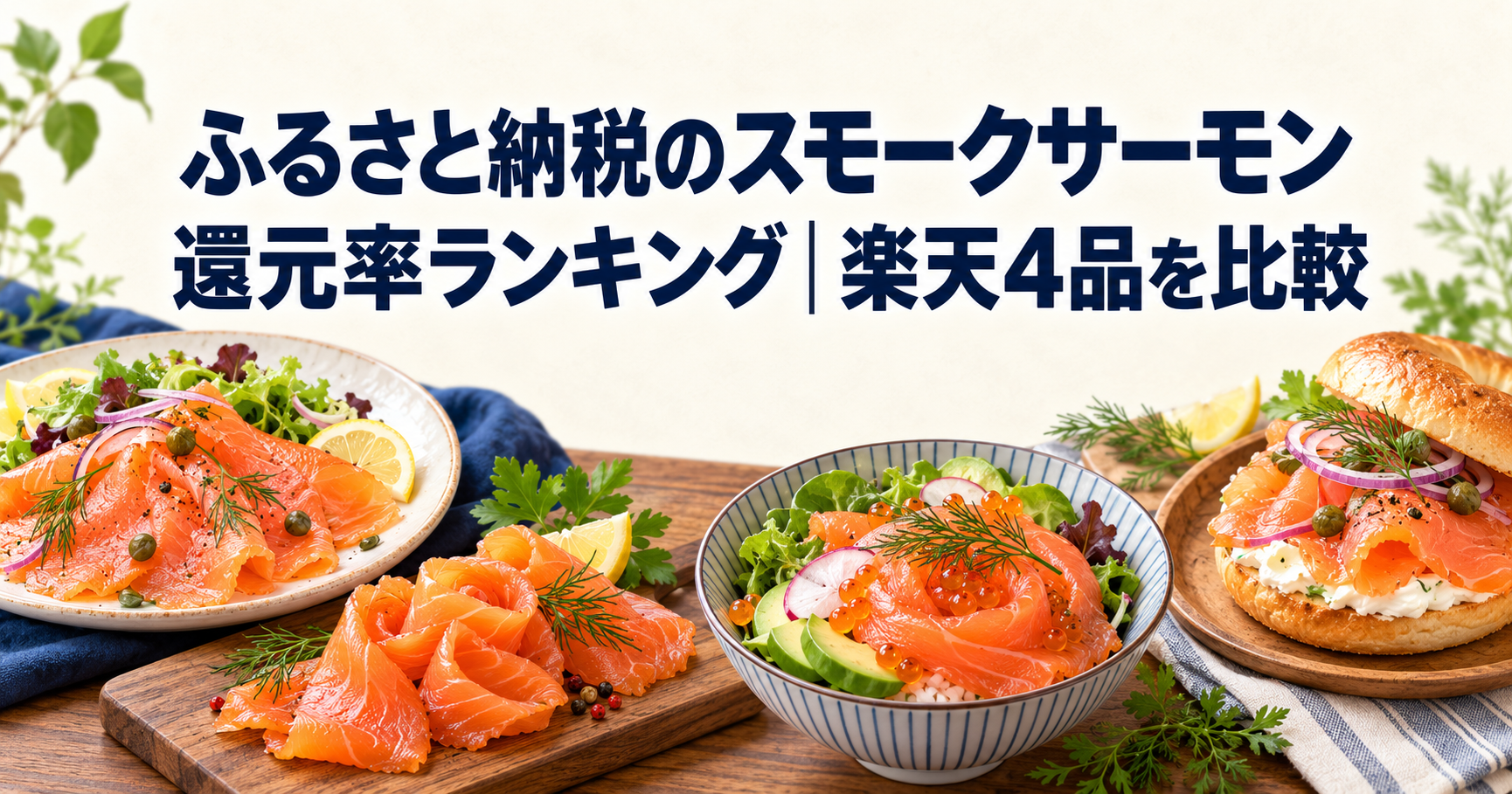 ふるさと納税のスモークサーモン還元率ランキングで楽天4品を比較するアイキャッチ
