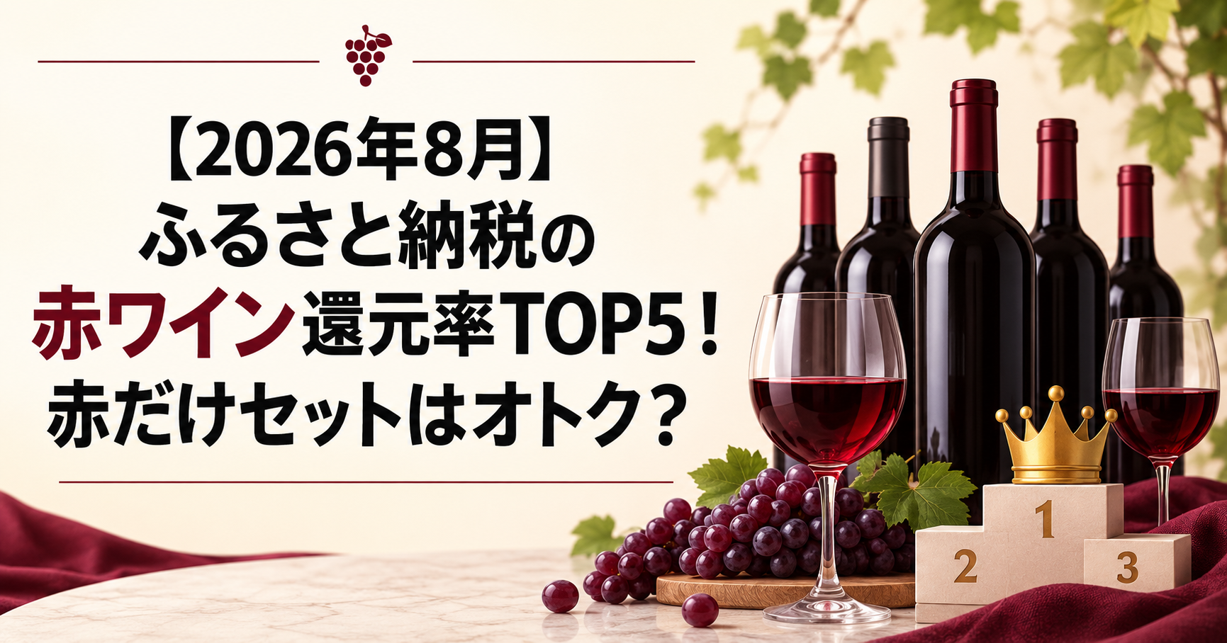 ふるさと納税の赤ワイン還元率TOP5を紹介するアイキャッチ