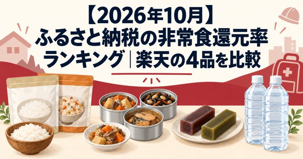 ふるさと納税の非常食還元率ランキングで楽天の4品を比較するアイキャッチ