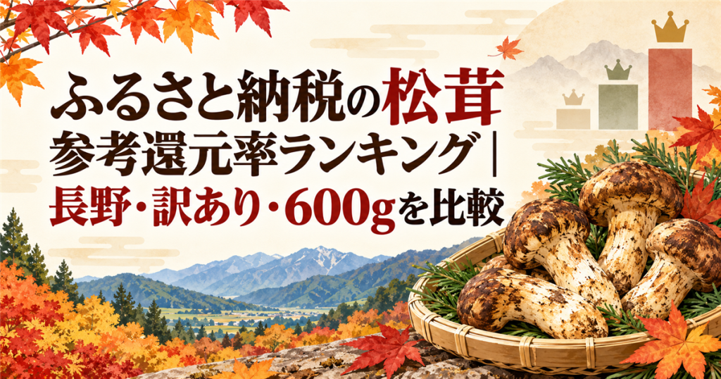 ふるさと納税の松茸参考還元率ランキング、長野・訳あり・600g比較のアイキャッチ
