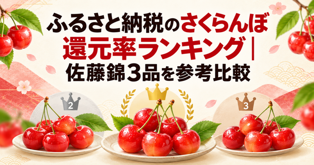 ふるさと納税の佐藤錦3品を参考還元率で比較するアイキャッチ